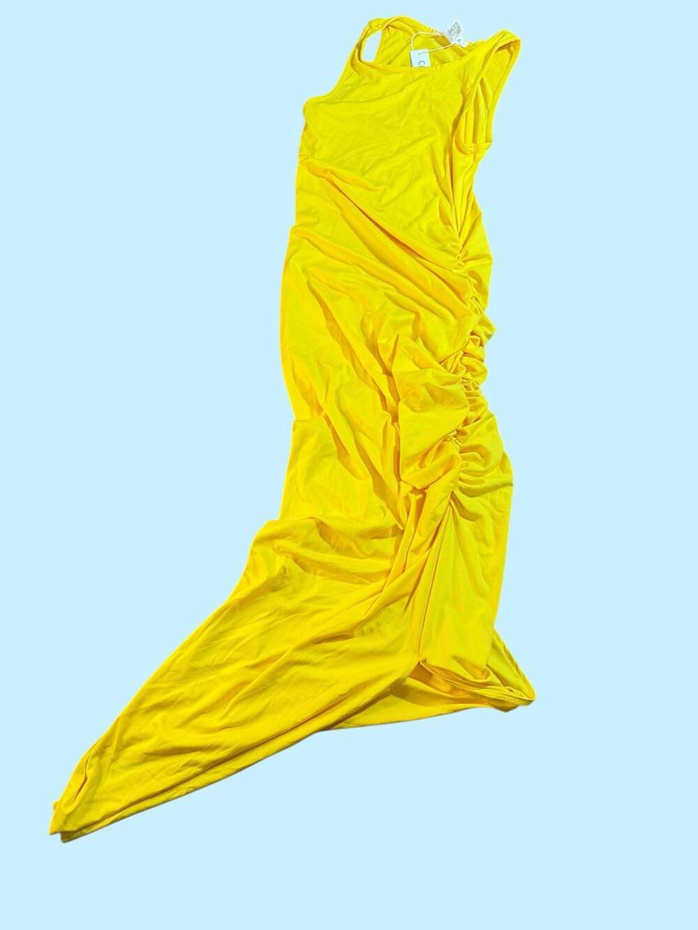 Capella Yellow Ruched Side Knot Sleeveless Maxi Dress Size Small - Picture 7 of 8
